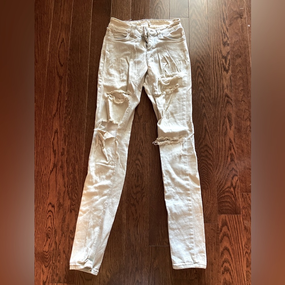 Silence and noise faded blue distressed denim